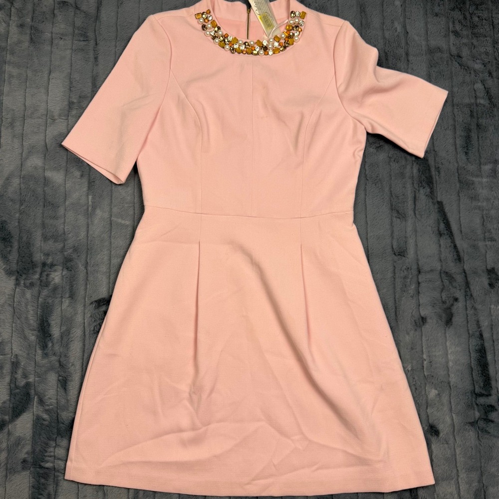 Eliza J Pink Jeweled Neckline Short Sleeve Shift Dress Size 12 NWT